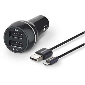 Philips Incarcator auto Philips, Dual USB, 3.1A, Black