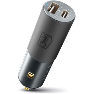 3MK Incarcator Auto USB 3MK HyperCharger, Quick Charge, 100W, 1 X USB - 1 X USB Type-C, Argintiu