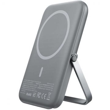 Acumulator extern Baterie externa 5000 mAh magnetica cu functie de incarcator wireless 15W, USB-C 20W, Magsafe,  MC-7050, Gri