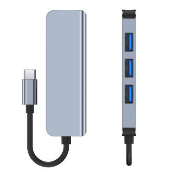 Adaptor HUB aluminiu 4-in-1 Tech-Protect V1 USB Type-C - 4x USB 3.0, Gri