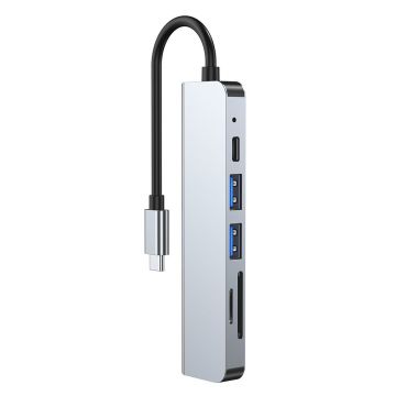 Adaptor HUB aluminiu 6-in-1 Tech-Protect V4 USB Type-C - 2x USB 3.0, 1x USB Type-C, 1x HDMI, 1x MicroSD, 1x SD, Gri