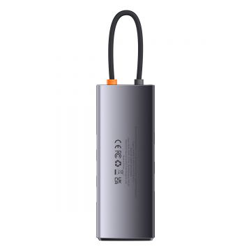 Adaptor HUB aluminiu 7-in-1 Baseus Metal Gleam, USB-C - 3x USB 3.2, 2x HDMI, 1x PD, 1x RJ45, Gri