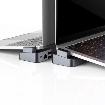 Adaptor HUB aluminiu 8-in-1 Joyroom S-H121, USB-C - 3x USB 3.0, 1x USB-C, 2x Thunderbolt 3, 1x HDMI, 1x RJ45, Gri