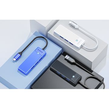 Adaptor Hub Orico 5-in-1 PAPW3AT-C3-015-BK-EP, USB-C la 3x USB 3.0, 1x TF slot, 1x SD slot, 5 Gbps, Negru