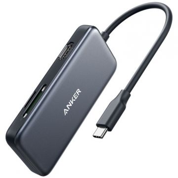Anker Adaptor Anker USB-C 5-in-1, 4K HDMI, 2xUSB-A, microSD, SD Card Reader, Negru