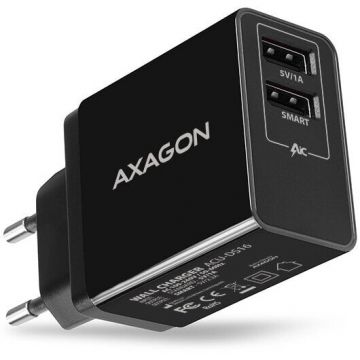 AXAGON Incarcator retea AXAGON ACU-DS16, Smart Charging, 2x 5V/2.2A USB-A port, Negru