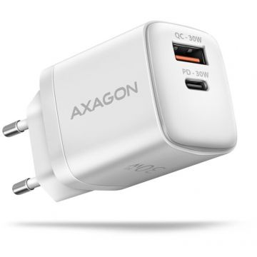 AXAGON Incarcator retea AXAGON ACU-PQ30W, PD 3.0, QC 4+, 1x USB-C, 1x USB-A, 30 W, Alb