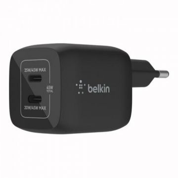 Belkin Incarcator Belkin WCH011VFBK, 2x USB-C, 45W, Negru