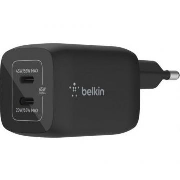 Belkin Incarcator Belkin WCH013VFBK, 2x USB-C, 65W, Negru