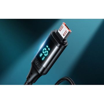 Cablu pentru incarcare si transfer date Mcdodo CA-1070 cu display, USB/MicroUSB, 18W, 3A, 1.2m, Negru