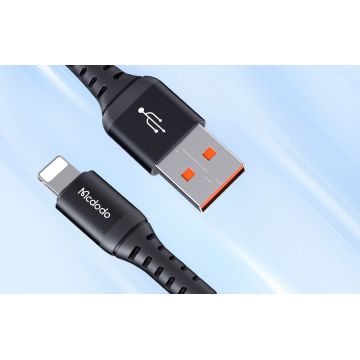 Cablu pentru incarcare si transfer date Mcdodo CA-2260, USB la Lightning, 3A, 480 Mbps, 0.2m Negru