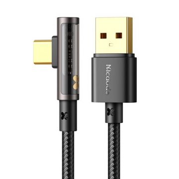 Cablu pentru incarcare si transfer date Mcdodo CA-3381 Unghi incarcare 90 grade, Prism USB/USB-C, 100W, 6A, 1.8m, Negru