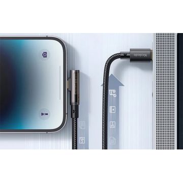 Cablu pentru incarcare si transfer date Mcdodo CA-3391, Unghi incarcare de 90 grade, Prism USB-C/Lightning, 36W, 3A, 1.8m, Negru