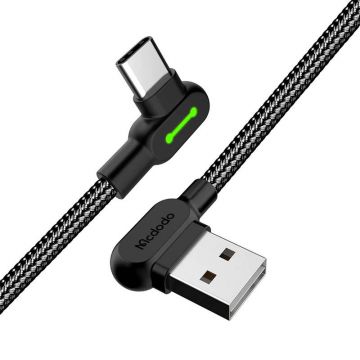 Cablu pentru incarcare si transfer date Mcdodo CA-5283 Unghi incarcare de 90 grade, Indicator LED, USB/USB-C, 2A, 3m, Negru