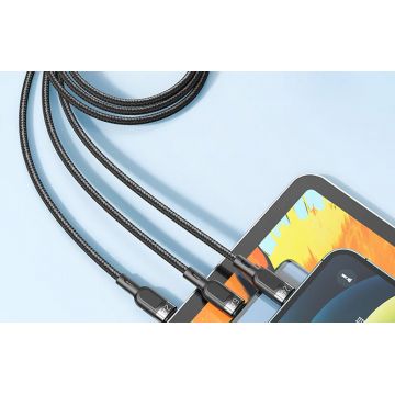 Cablu pentru incarcare si transfer date Mcdodo CA-6930 3 in 1, USB Type-C/Lightning/Micro-USB, 66W, 6A, 1.2m, Negru