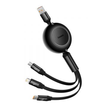 Cablu pentru incarcare si transfer de date 3 in 1 Baseus Bright Mirror 2, USB - Micro-USB/Lightning/USB Type-C, 66W, 1.1m, Negru