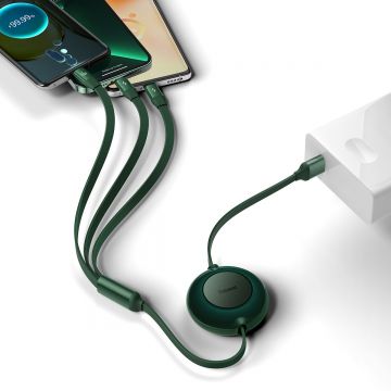 Cablu pentru incarcare si transfer de date 3 in 1 Baseus Bright Mirror 2, USB - Micro-USB/Lightning/USB Type-C, 66W, 1.1m, Verde