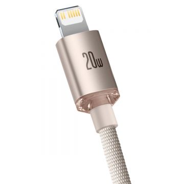 Cablu pentru incarcare si transfer de date Baseus Crystal Shine, USB Type-C/Lightning, 20W, 2m, Roz
