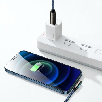 Cablu pentru incarcare si transfer de date Baseus Legend Elbow, USB Type-C/Lightning, 20W, 1m, Albastru