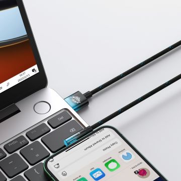 Cablu pentru incarcare si transfer de date Baseus MVP 2 Elbow, USB/Lightning, Quick Charge, 2.4A, 1m, Albastru