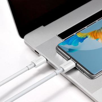 Cablu pentru incarcare si transfer de date Baseus Superior, 2x USB Type-C, 100W, 2m, Alb