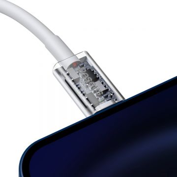 Cablu pentru incarcare si transfer de date Baseus Superior, USB Type-C/Lightning, Power Delivery 20W, 2.4A, 1.5m, Alb