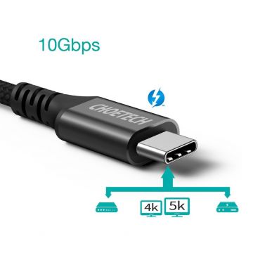 Cablu pentru incarcare si transfer de date Choetech XCC-1007, USB-C la USB-C, 5A, 100W, 10 Gbps, 2m, Negru