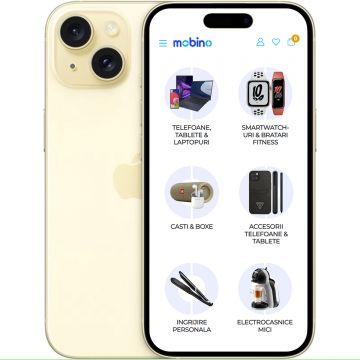 Telefon mobil Apple iPhone 15, 512GB, 6GB RAM, 5G, Galben