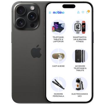 Telefon mobil Apple iPhone 15 Pro Max, 5G, 1TB, 8GB RAM, Dual-SIM, Negru Titanium Telefon mobil Apple iPhone 15 Pro Max, 5G, 1TB, 8GB RAM, Dual-SIM, Negru Titanium