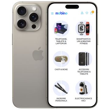 Telefon mobil Apple iPhone 15 Pro Max, 5G, 512GB, 8GB RAM, Dual-SIM, Natural Titanium