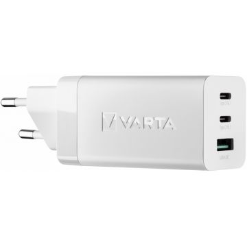 VARTA Incarcator Retea USB Varta GaN, Quick Charge, 65W, 1 X USB - 2 X USB Type-C, Alb
