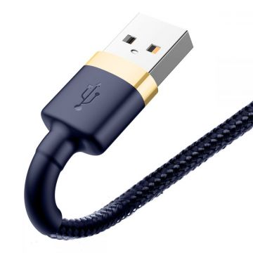 Cablu pentru incarcare si transfer de date Baseus Cafule USB/Lightning 1m Albastru/Auriu