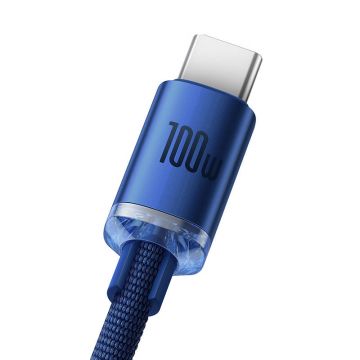 Cablu pentru incarcare si transfer de date Baseus Crystal Shine, USB/USB Type-C, 100W, 5A, 1.2m, Albastru