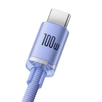 Cablu pentru incarcare si transfer de date Baseus Crystal Shine, USB/USB Type-C, 100W, 5A, 1.2m, Mov