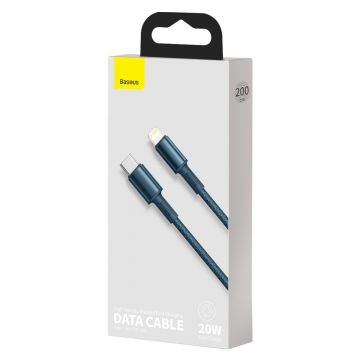 Cablu pentru incarcare si transfer de date Baseus High Density, USB Type-C/Lightning, Power Delivery 20W, 2m, Albastru