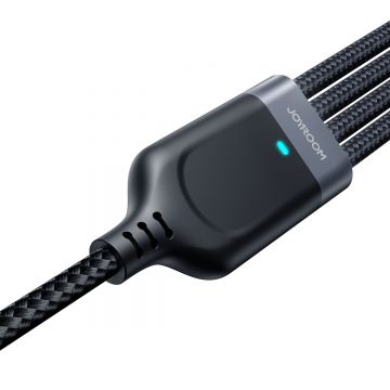 Cablu pentru incarcare si transfer de date Joyroom 4 in 1 S-1T4018A18, USB la 2xUSB-C/Lightning/Micro-USB, 3.5A, 1.2m, Negru