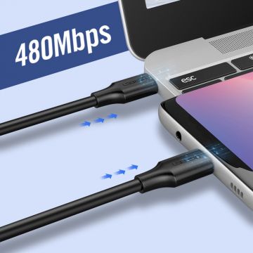 Cablu pentru incarcare si transfer de date UGREEN US286, 2x USB Type-C, Power Delivery 60W, 3A, 480 Mbps, 2m, Negru