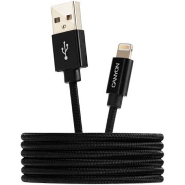 Canyon Cablu, Canyon, CNS-MFIC3B, impletitura neagra, Lightning la USB, 1m, Negru