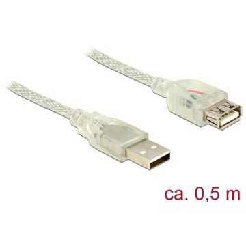 Delock Delock Extension cable USB 2.0 Type-A male > USB 2.0 Type-A female 0.5m transpa