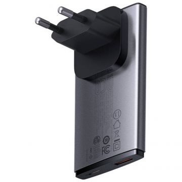 Incarcator GaN5 Pro Ultra Slim, USB/USB-C, 65W, Cablu inclus, Gri