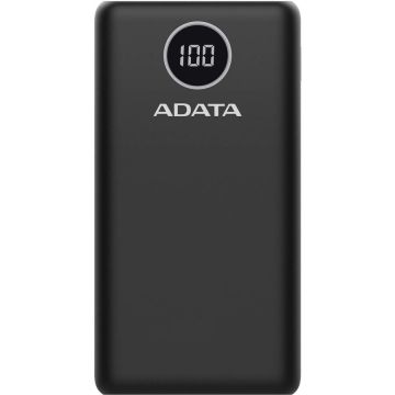 Adata Acumulator extern ADATA 20000mAh, Quick Charge 3.0 + PD 18W, 2 x USB &, 1 x USB-C, P20000QCD 20.000 mAh, Total 3A, Negru
