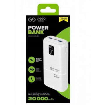 Baterie Externa 20000mAh 1XUSB-C 2XUSB PD LCD Alb Baterie Externa 20000mAh 1XUSB-C 2XUSB PD LCD Alb
