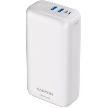 Canyon Acumulator Extern Canyon PB301B, 30000 mAh, 2x USB-A, 1x USB Type-C, PD, Quick-Charge, 20W, Alb