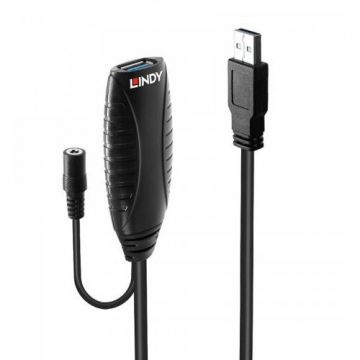Lindy Cablu extensie Lindy LY-43156, USB 3.0 male - USB 3.0 female, 10m, Negru