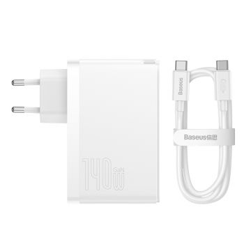 Charger Baseus Wall PD 140W USB White + 240W Cable