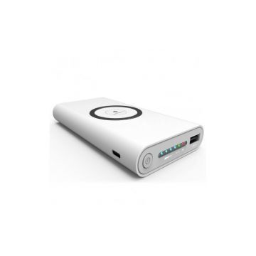 Baterie Externa 10.000 Mah , Qi- Compatibile , Cu Functie De Incarcare Wireless 5v-1a Si Usb 5v-2,1a