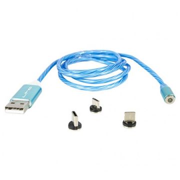 Cablu 1m 3in1 Tip C/iphone/micro Usb Iluminat Led Albastru