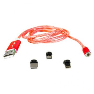 Cablu 1m 3in1 Tip C/Iphone/Micro USB Iluminat Rosu