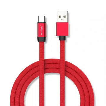Cablu de date si incarcare, Lungime 1 m, Conector 1 USB 2.0, Conector 2 USB C, 2.4 A, Rosu
