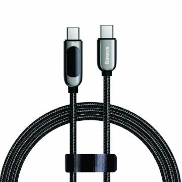 Cablu de incarcare rapid Baseus USB Type-C - USB Type-C, Display LED, 100W, 20V 5A,Negru, 1 m